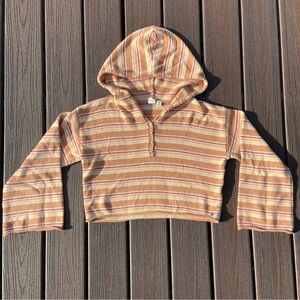 Roxy Striped Bell Sleeve Cropped Hoodie Size M Boho Beach Loungewear